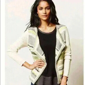 Anthropologie Moth Chaux Metallic Open Front Drape Cardigan Neutral
